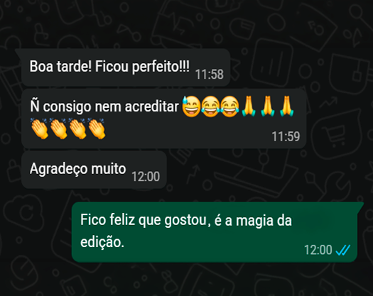 Print de conversa no WhatsApp — depoimento de cliente satisfeito
