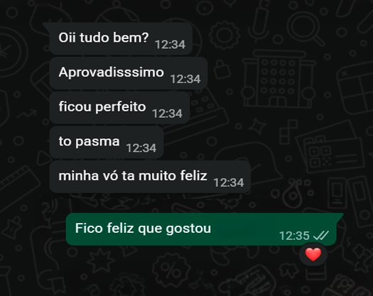 Print de conversa no WhatsApp — depoimento de cliente satisfeito